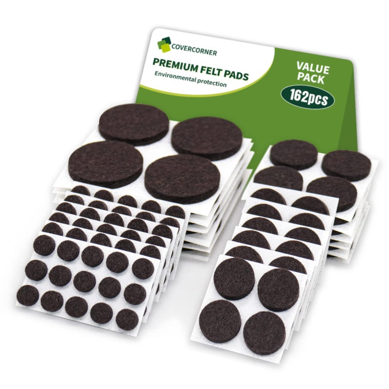 COVERCORNER Felt Furniture Pads for Hardwood Floors 162 PCS, Furniture Pads, Floor Protectors for Hardwood Floors, Felt Pads for Furniture, Round, Dark Brown, Value Pack - Image 1